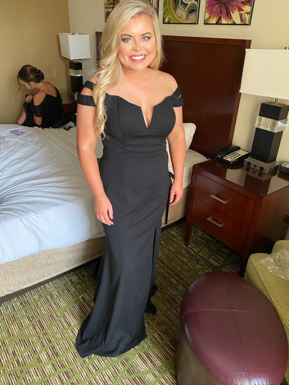 Bill Levkoff Black Off-Shoulder Maxi Gown